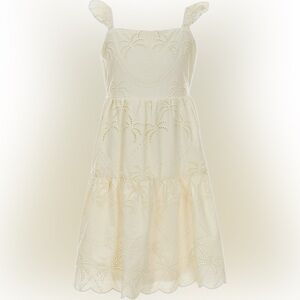 Chelsea & Violet Cream Sleeveless Ruffle Strap Palm Eyelet Dress, NWT, Large